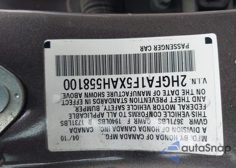 2010 Honda Civic Lx from USA, damaged, VIN 2HGFA1F5XAH558100